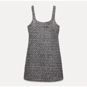 Zara Pink Tweed Mini Dress With Sleeveless Design Square Neckline 8741/253/330